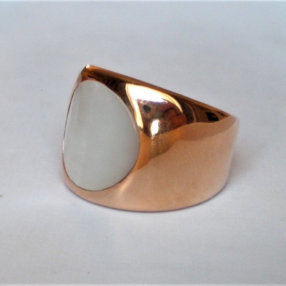 Designer Solid 18K 750 Rose Pink Gold Carved Mother Of Pearl Cocktail Ring 12.7g - Picture 4 of 12